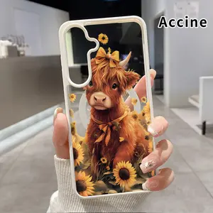 Magnetic Phone case Compatible With Samsung Galaxy S26 S23 Ultra S24 Plus S25 Edge S22+ FE Sunflower Highland Calf Pattern Non-Yellowing Shockproof Soft Silicone Transparent Acrylic Cover Supports Wireless Charging