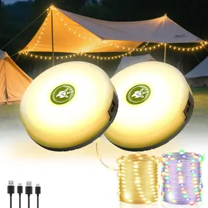 2Pack Camping String Lights, 4-in-1 Quick Storage Camp Light, 8Mode 32.8FT Hanging Tent Lights, Rechargeable Camp Lamp As Camping Essentials Gear, Waterproof LED Lantern for Hiking Travel Patio Party Decorative