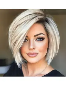European Style Short Straight Hair Wig, Synthetic Fiber Wigs, Fashion Dyed High Temperature Silk Rose Lining, Women's Headpiece