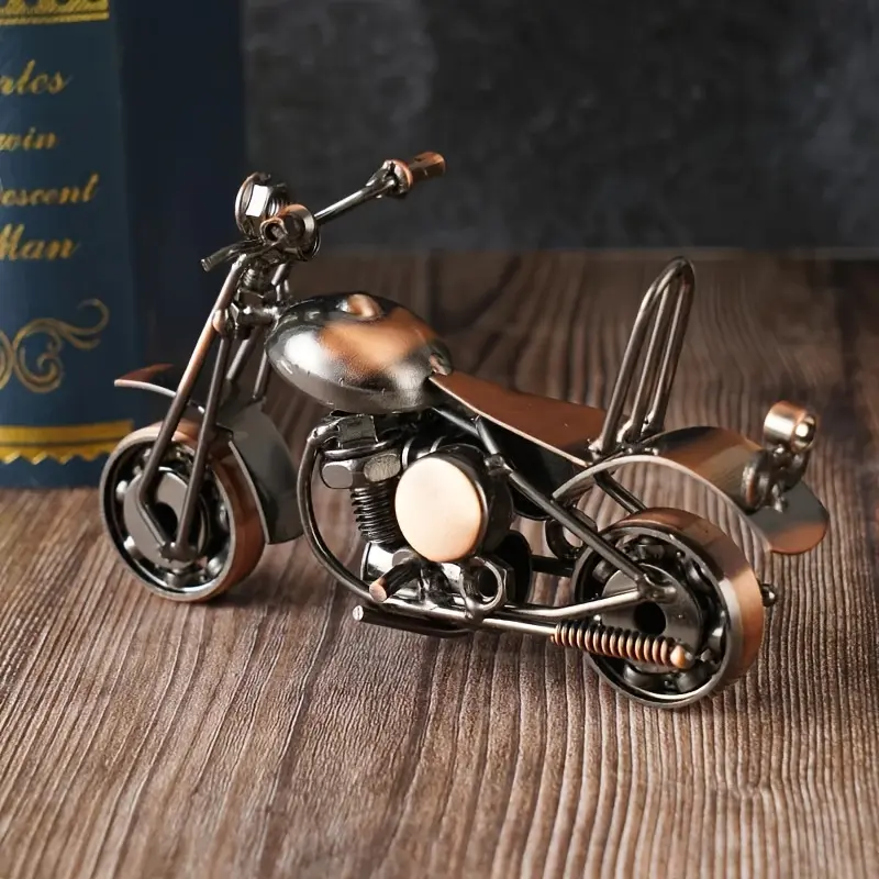 Vintage Metal Motorcycle Figurine Sculpture - Bronze-Colored Artistic Nostalgic Collectible, Durable Long-Lasting Home Decor, No Electricity Needed, Ideal Unique Gift for Desk/Office Display