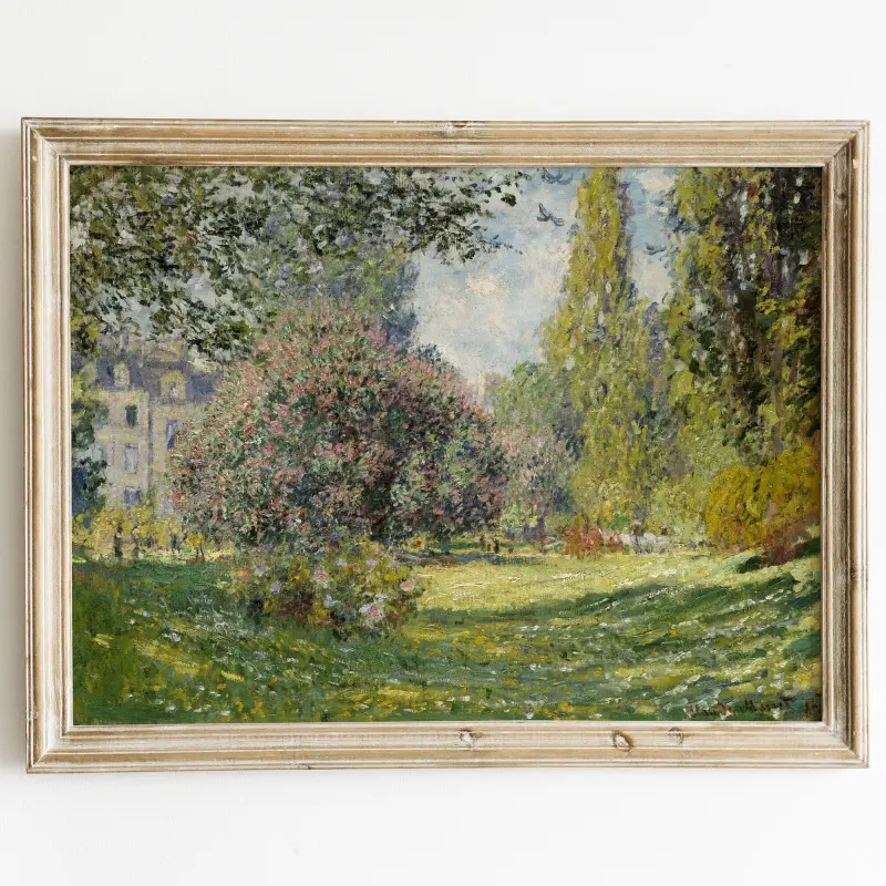 French Country Cottage Vintage Landscape Flower Garden Painting | French Antique Oil Painting | Farmhouse Painting |  PRINTABLE Art
