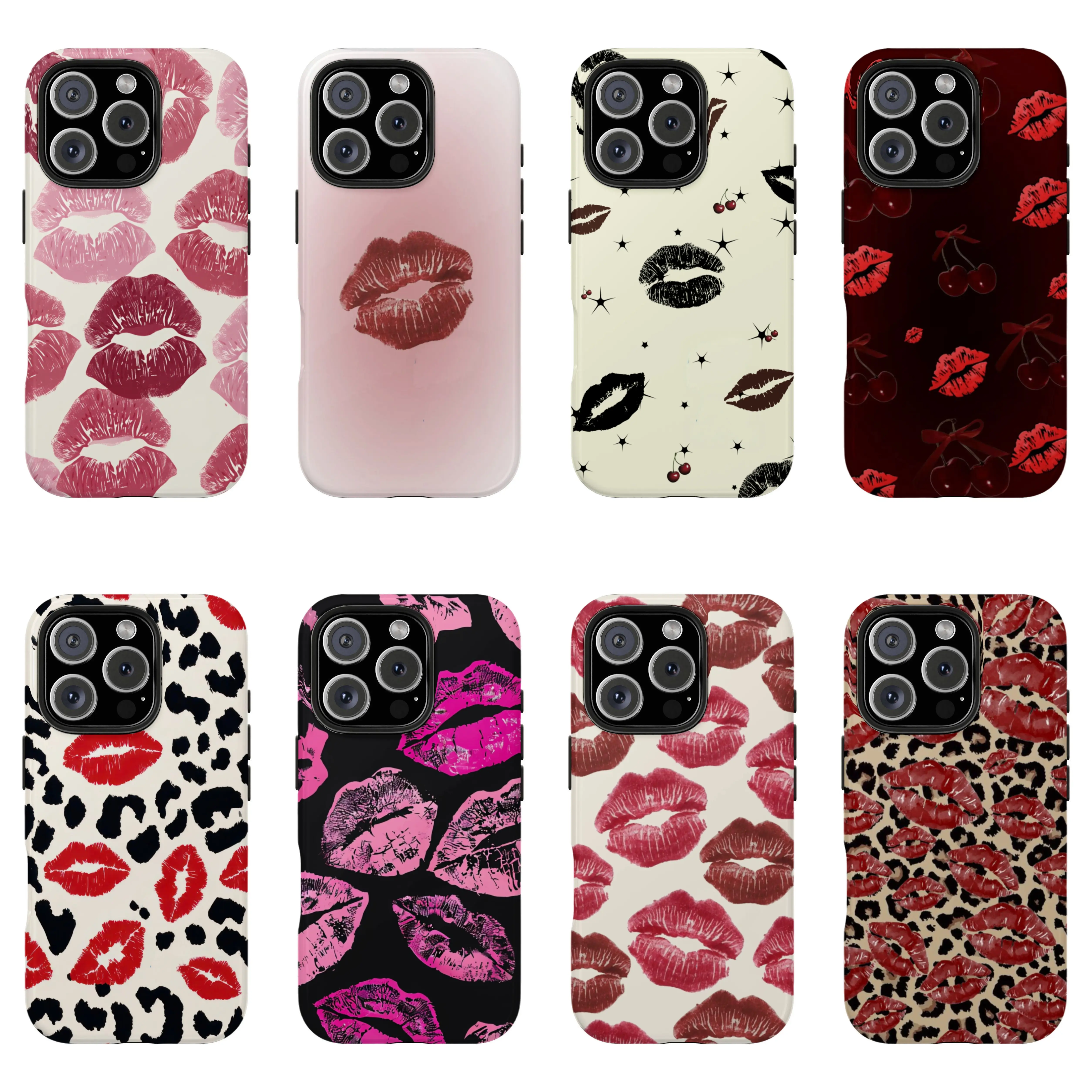 Lip Print Kiss Case for Girls, Shockproof Protective Phone Case for iPhone 17 ProMax 17Air 16Pro 15 14 13 12, Leopard Print Design, Anti-Fall Cover