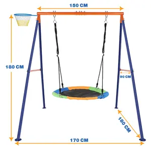 Backyard swing, 440-pound heavy A-frame metal bracket with basketball hoop, 40-inch large platform swing, used in outdoor playground park. Swing Stand Heavy-Duty Rectangular for kids