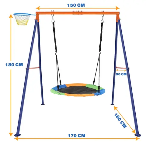 Sturdy Heavy-Duty A-Frame Metal Swing Frame with 40" Saucer Swing, 440-Lb Capacity, Basketball Hoop, Indoor/Playroom Use, Kids Patio Playground Furniture, Requires Assembly, Great for Birthdays
