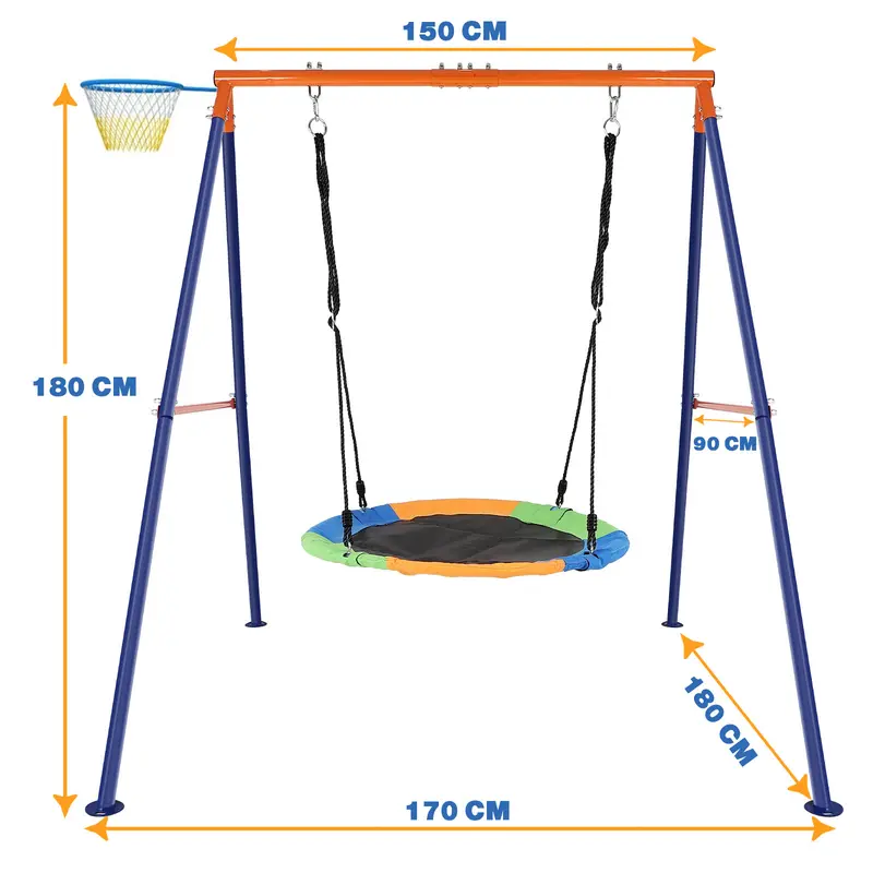 Sturdy Heavy-Duty A-Frame Metal Swing Frame with 40" Saucer Swing, 440-Lb Capacity, Basketball Hoop, Indoor/Playroom Use, Kids Patio Playground Furniture, Requires Assembly, Great for Birthdays