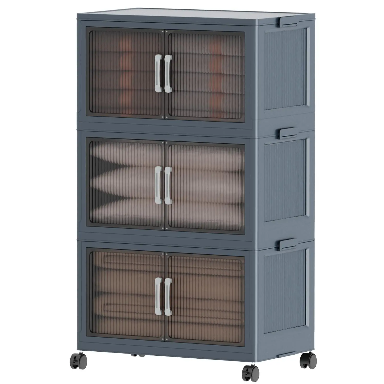 5 Tier Folding Storage Containers with Wheels, Stackable Collapsible Plastic Bins, Durable Organizer for Kitchen Pantry and Closet 5 Tier Folding Storage Containers with Wheels, Stackable Collapsible Plastic Bins, Durable Organizer for Kitchen Pantry and Closet