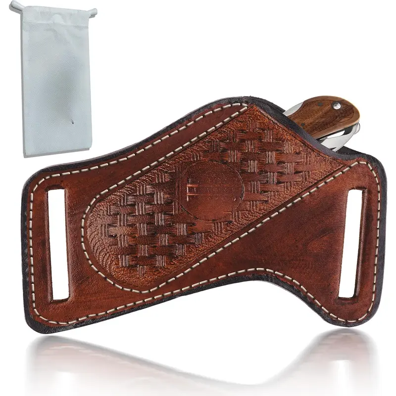 Handmade Genuine Leather Knife Sheath for Folding Pocket Knives - Belt-Mountable, Compact, Portable, Classic Design, Handmade Stitch, Lightweight, Secure Blade Hold EDC Tools Holster, Multitool Accessory