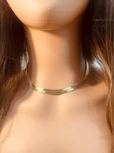 Gold Filled Herringbone Chain Necklace | 7mm Flat Shine