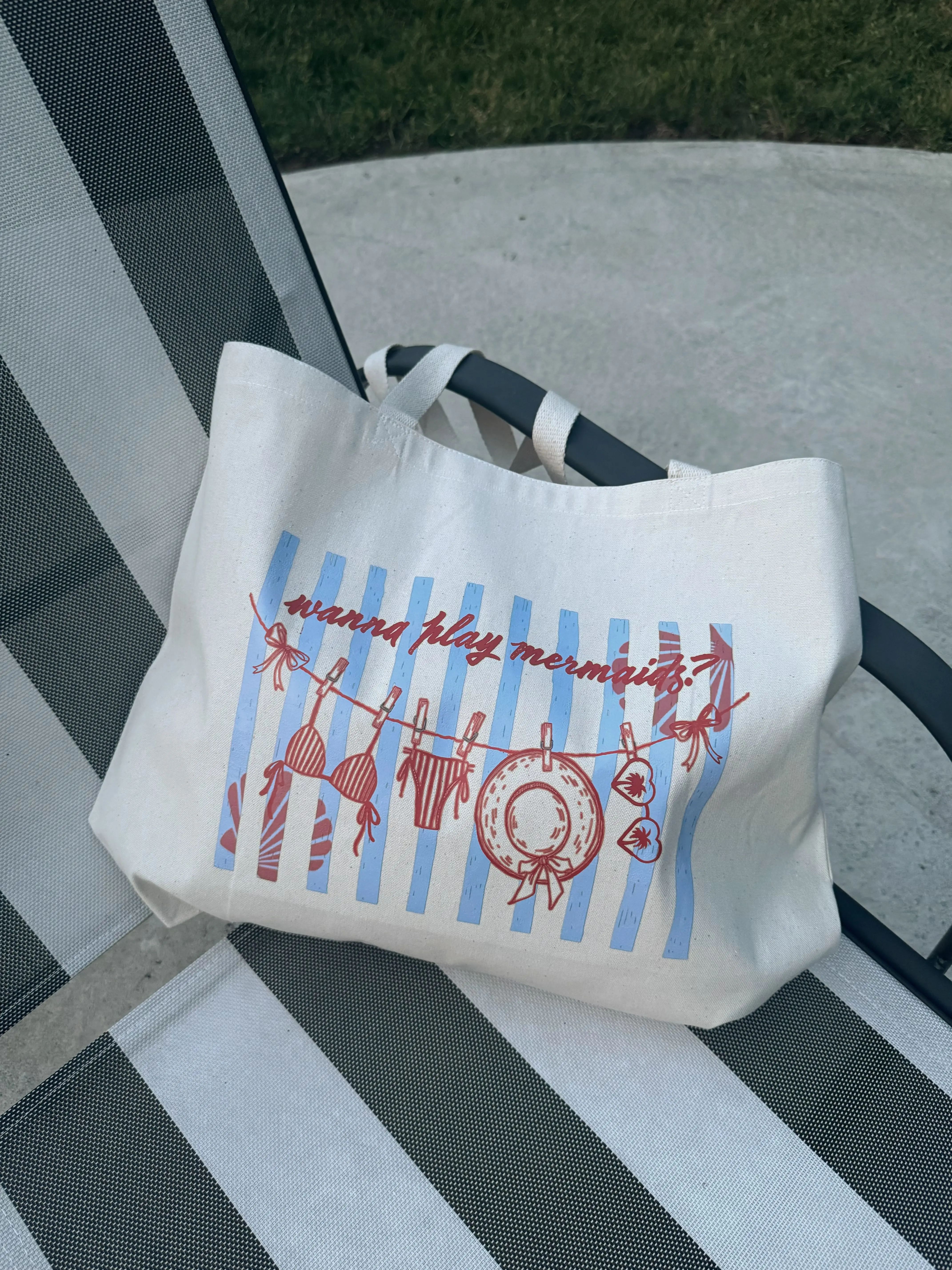 Wanna Play Mermaids, Tote Bag, Summer Tote, Summer Bag, Beach Bag, Everyday Bag, Canvas Tote Bag