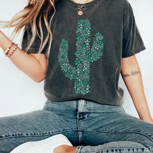 Turquoise Cactus Tee Vintage Inspired Western Aesthetic T-hirt Trendy Western Graphic Tee Cowgirl Aesthetic Tshirt VYRDM