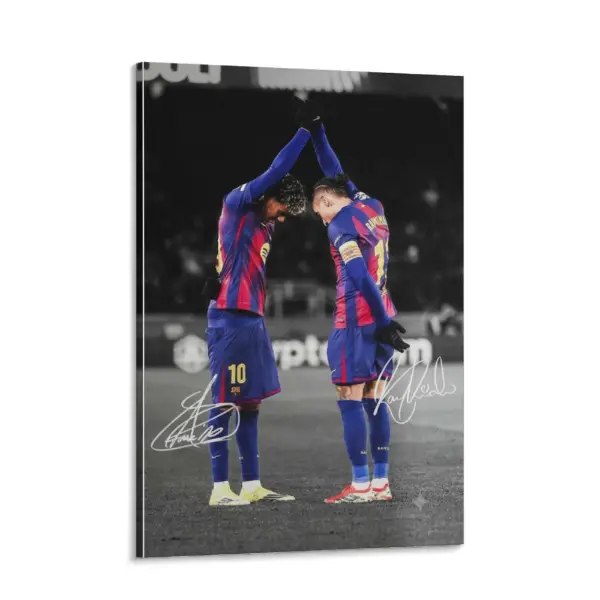 Sport Wall Art, Barcelona Lamine Yamal & Raphinha Celebration Poster, Football Soccer Icon Printing, Canvas Prints, Blue Red Black White Canvas Decoration Items, Living Room & Office Aesthetic, Perfect Gift For Football Fans, Framed, Wall Picture Decor, A
