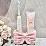 Pink Girly Heart Bowknot Toothbrush Holder Creative Bathroom Washstand Electric Toothbrush Toothpaste Ceramic Storage Rack Standup Brush Holder