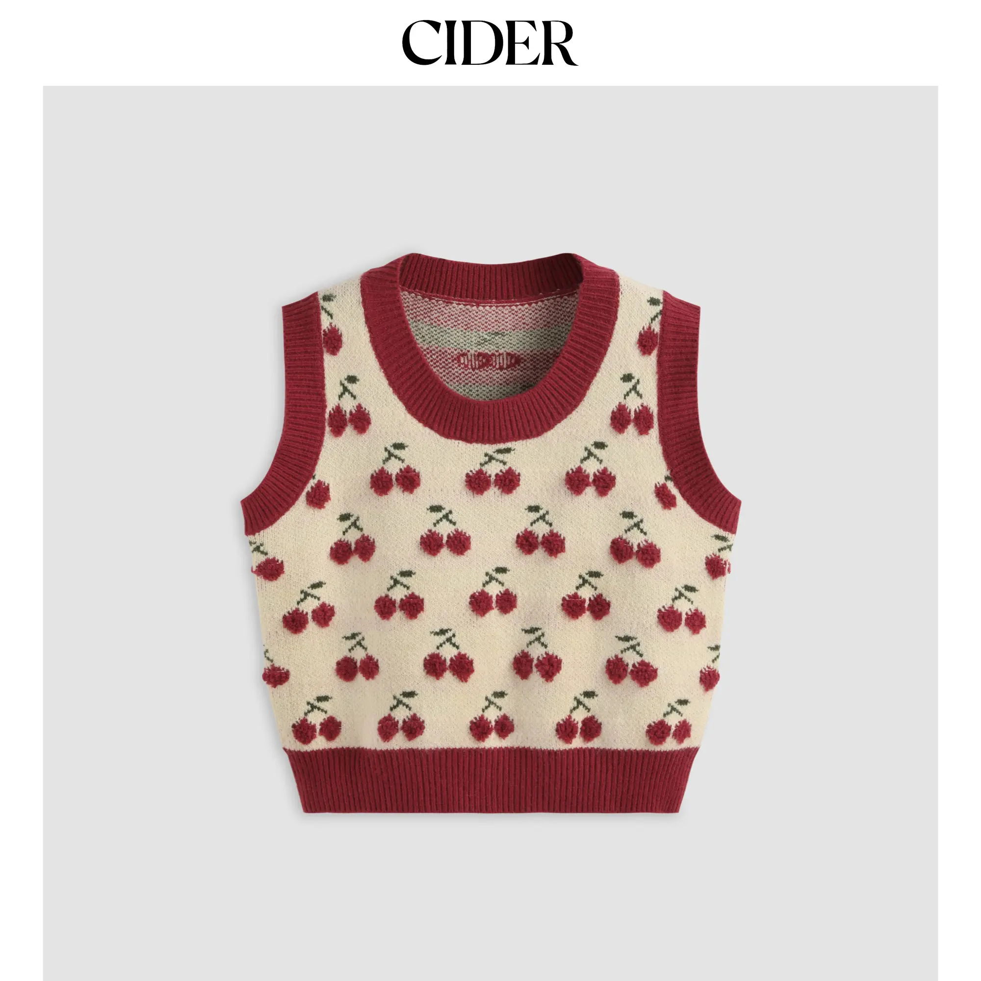 Cider [size 0-10] Round Neckline Cherry Knitted Crop Vest