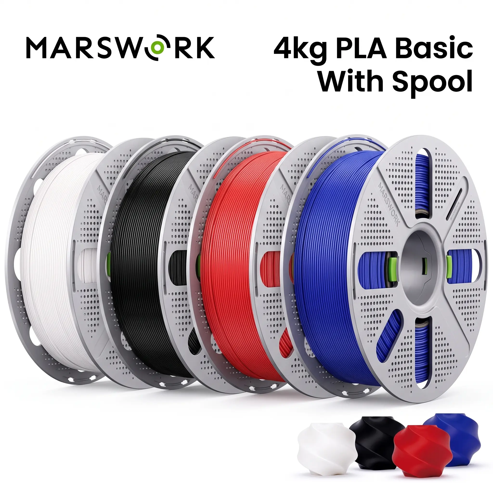 4kg (8.8lbs) MarsWork PLA Basic Filament with Reusable Spool, 1.75mm 3D Printing Filament, Compatible with Bambu Lab 3D Printers and Refill Filament 1kg (2.2lbs)