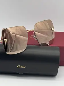 Pre-owned Cartier Panthere De Cartier Accessory Champagne Gold Metal Sunnies with Black Case and Red Box