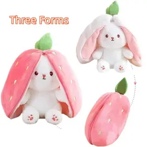 7-Inch Creative Strawberry-to-Rabbit Plush Toy(#SummerVibes) — Features a Zippered, Double-Sided Reversible Design; Transforms into a Long-Eared Bunny. A Cute, Stress-Relieving Companion and Ideal Easter Gift.