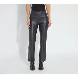 Elysse Foiled Vegan Leather Raw Hem Fit & Flare Pants