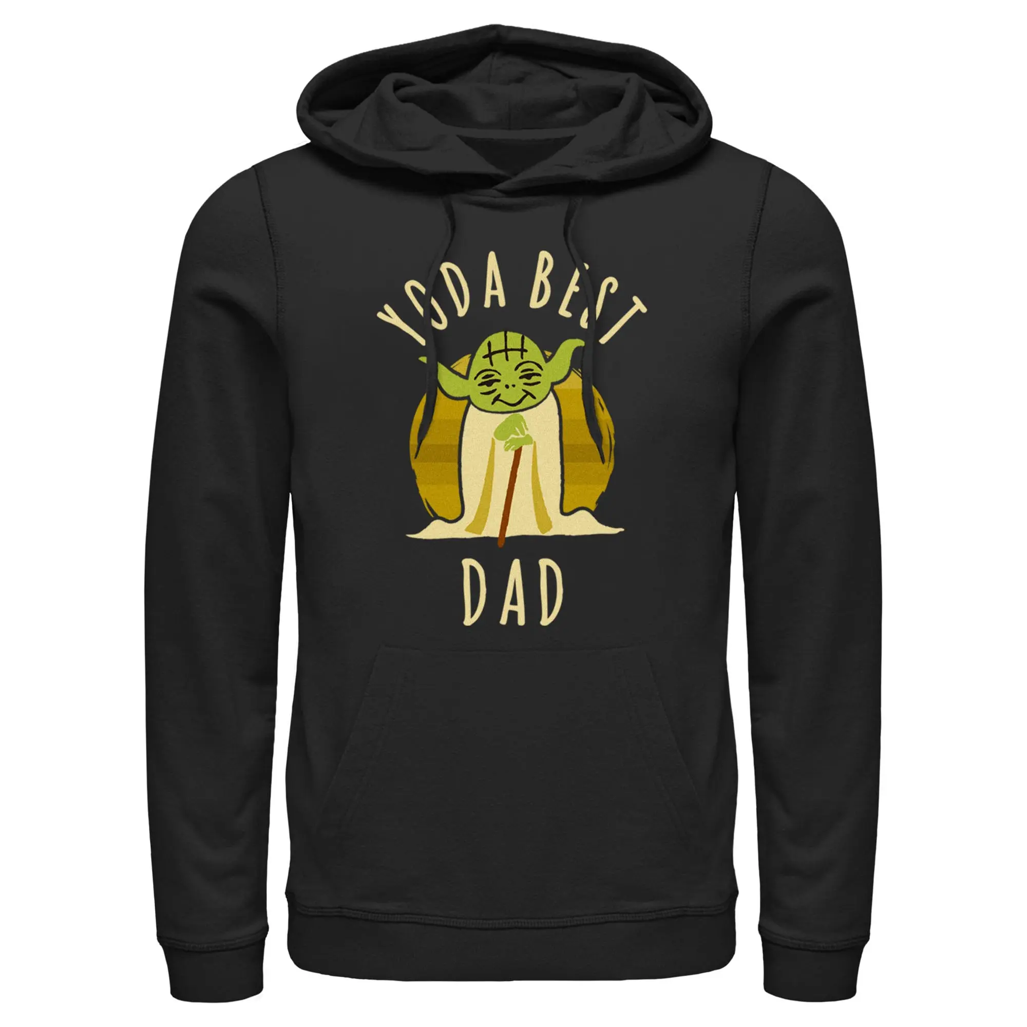 Men's Star Wars: A New Hope Yoda Best Dad Cartoon Hoodie, Stylish Fashion Menswear Cartoon Style Character Element Pull-Over Hoodie