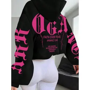 Women's Letter Print Graphic Hoodie, Fashion Casual Hooded Sweatshirt for Daily Holiday Outdoor Wear, Ladies Clothes for Fall & Winter