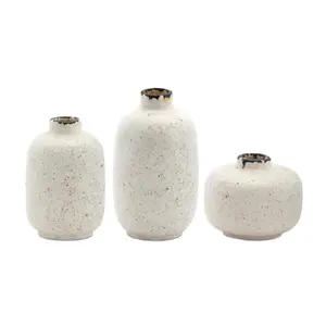 Mini Terra Cotta Bud Vase with Speckled Ivory Finish - Set of 6