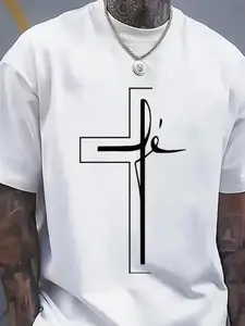 Versatile item! Cross design, men's geometric pattern T-shirt, elegant yet understated, cotton round neck, preferred for summer wear. Create a unique dressing style, urban street style, suitable for men, women, mothers, and friends