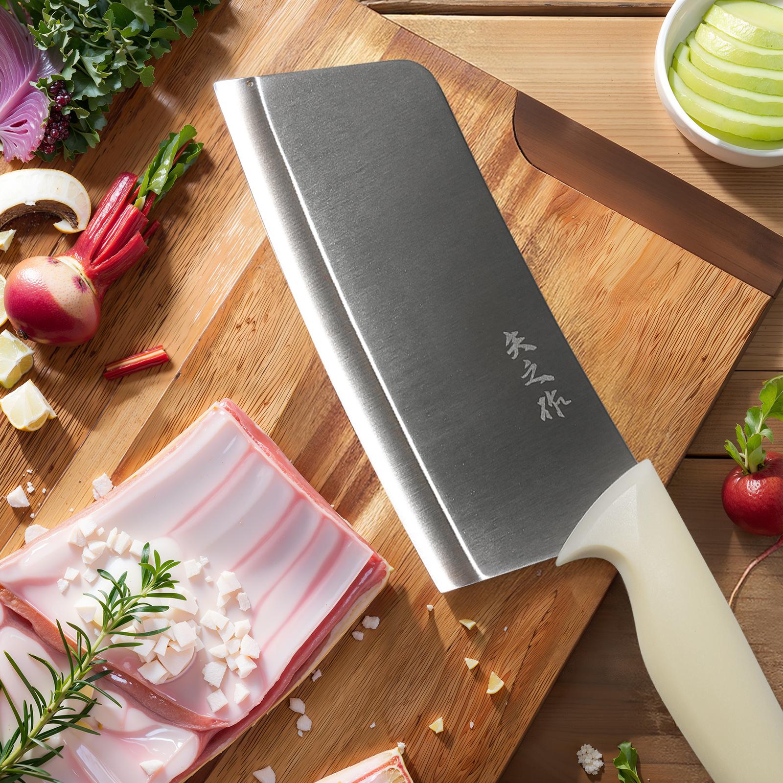 【Christmas 50% Of f】6pcs white kitchen knife set with knife holder, stainless steel chef's knife, cleaver, dishwasher safe