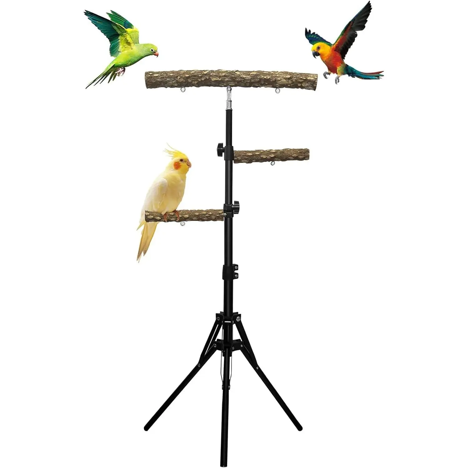 3-Layer 16-63 Inch Height Adjustable Bird Perch Pepper Wood Birds Training Perch Stand Parakeet Perches Indoor and Outdoor Parrot Stands for Small to Medium Bird