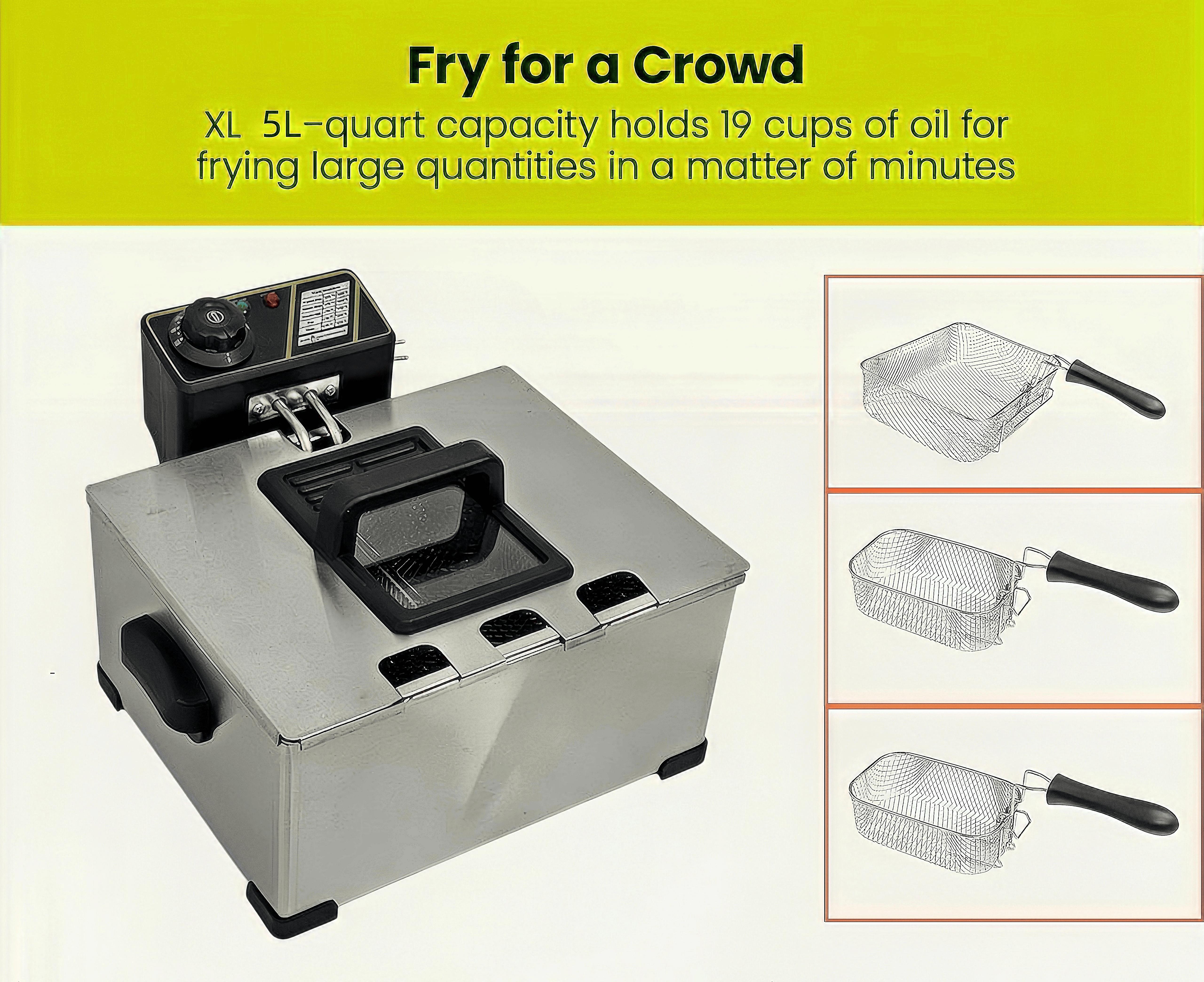 5 Liter/21 Cup Stainless Steel 1400 Watt Electric Fryer withRemovable Triple Plate Fryer, 5.3 Quart, Silver, Oil-Repellent Filter Cover, Easy to Clean, Ideal  FriedChicken, Fish, Chips and Donuts, Ideal Gift  HomeCookers griddle for home