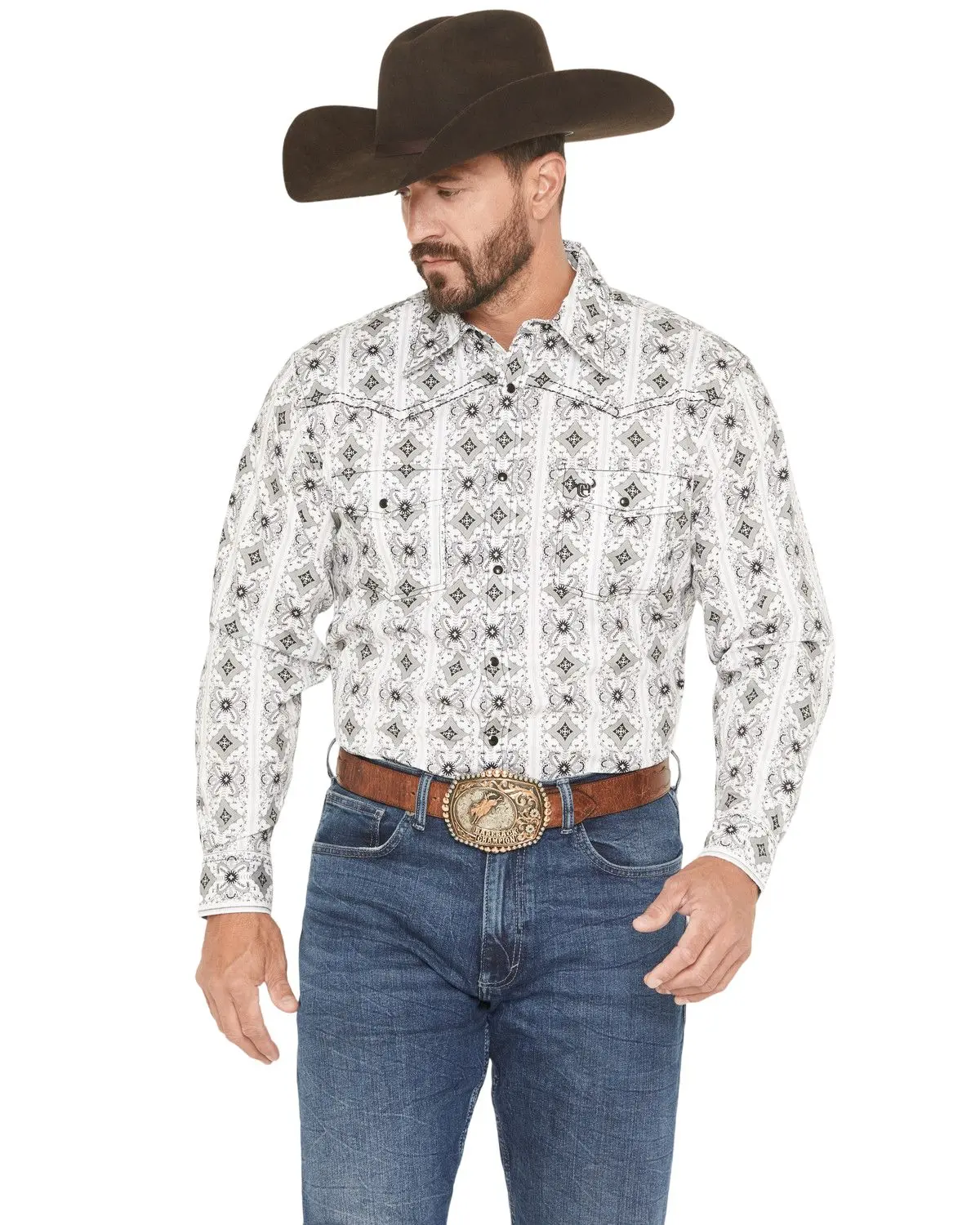 Men's Cowboy Hardware Men'S Medallion Print Long Sleeve Snap Stretch - 125620-020