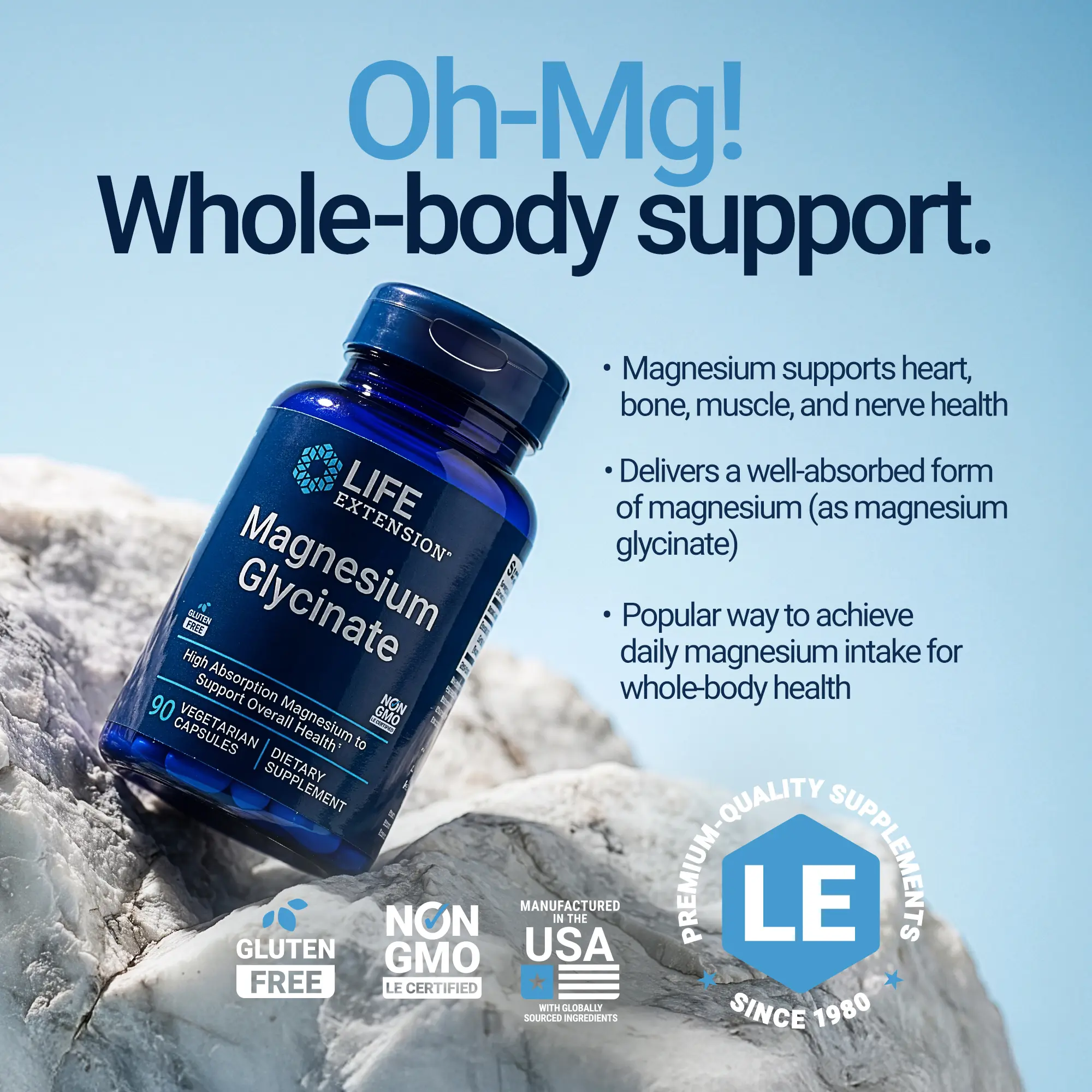 Life Extension Magnesium Glycinate 90 Vegetarian Capsules