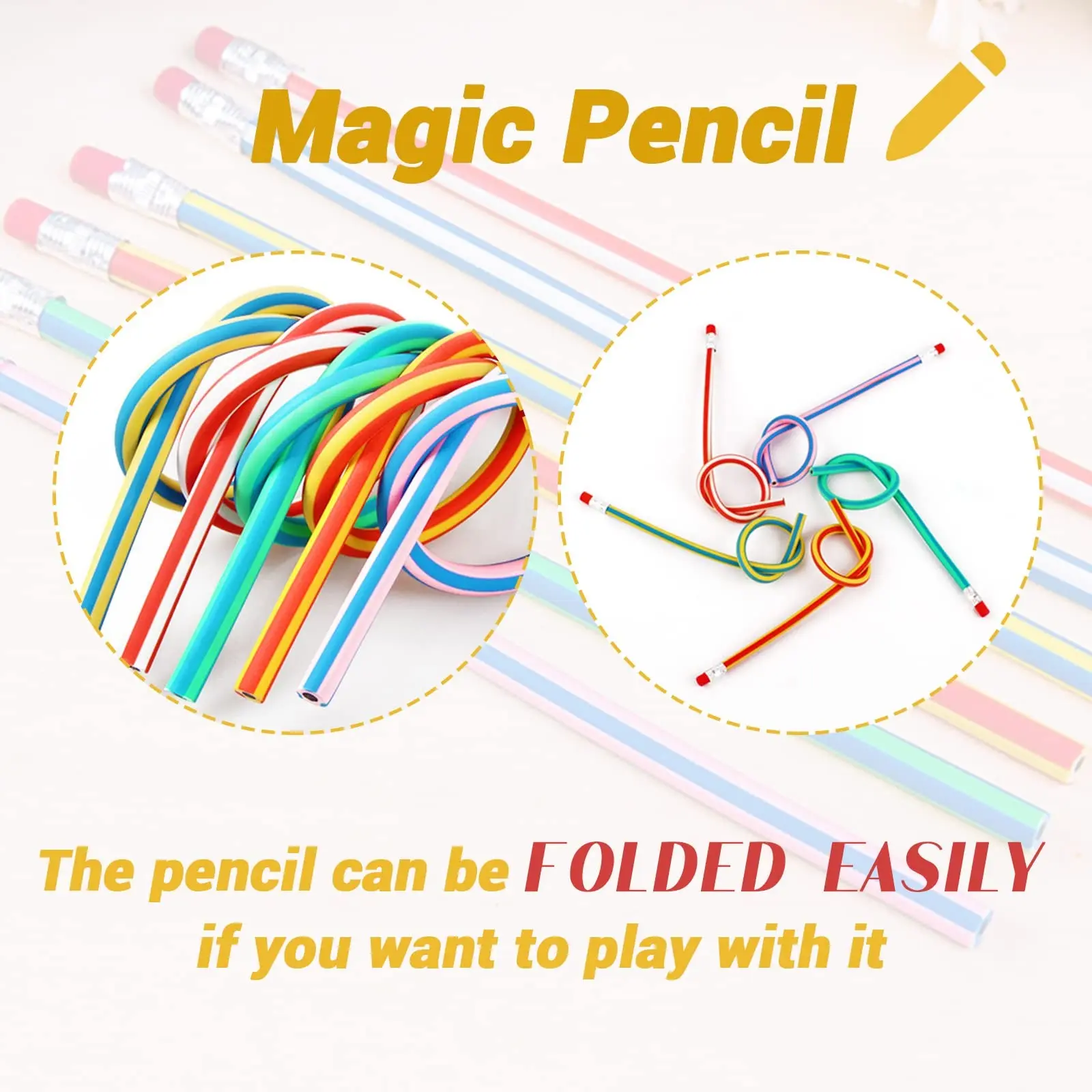 20pcs Bendable Pencils 7 Inches, Soft Novelty Pencils with Eraser, Colorful Striped Soft Pencils, Perfect Gift