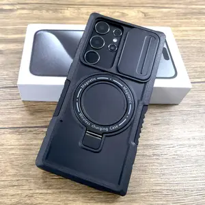 Shockproof Armor Slide Cap For Magsafe Wireless Case For Samsung Galaxy S25 S24 S23 S22 Ultra Plus Anti Shock Magnetic Covers Screen Protector White Smartphone Protection Protective Cellphone Casing