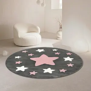 Round Star Pattern Rug, Non-slip Soft Floor Mat, Decorative Carpet for Home Living Room Bedroom, Vanity Decor Accessories