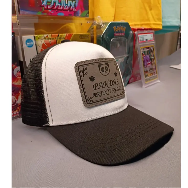 Pandas Aren’t Real Funny Trucker Hat – Engraved Leather Patch Snapback