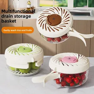 1pc Double-layer Draining Basket with Lid, Round Household Vegetable Washing Tool, Multi-functional Integrated Design for Fruit and Vegetable Cleaning & Draining, Fridge Fresh-Keeping Storage Available, Portable for Outdoor Use, Dustproof Moisture-Proof K