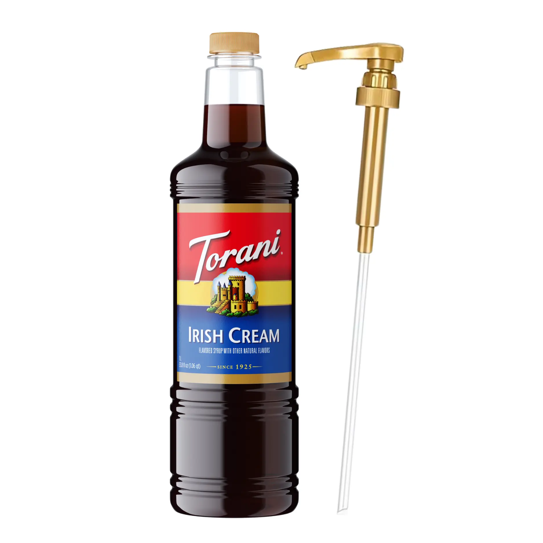 Torani Irish Cream Syrup, 1L with Pump - Sweet, Creamy, Natural Sugar Beverage for Lattes & Cocktails