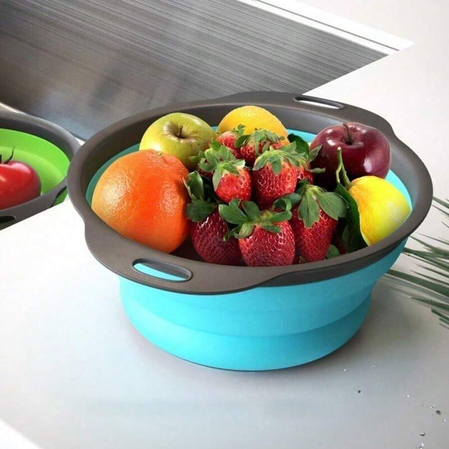 Collapsible Silicone Colander (Green) - Easy Storage, Ideal For Draining Pasta, Veggies & Fruits, Also Works As A Fruit/Berry Bowl, Must-Have For Campers