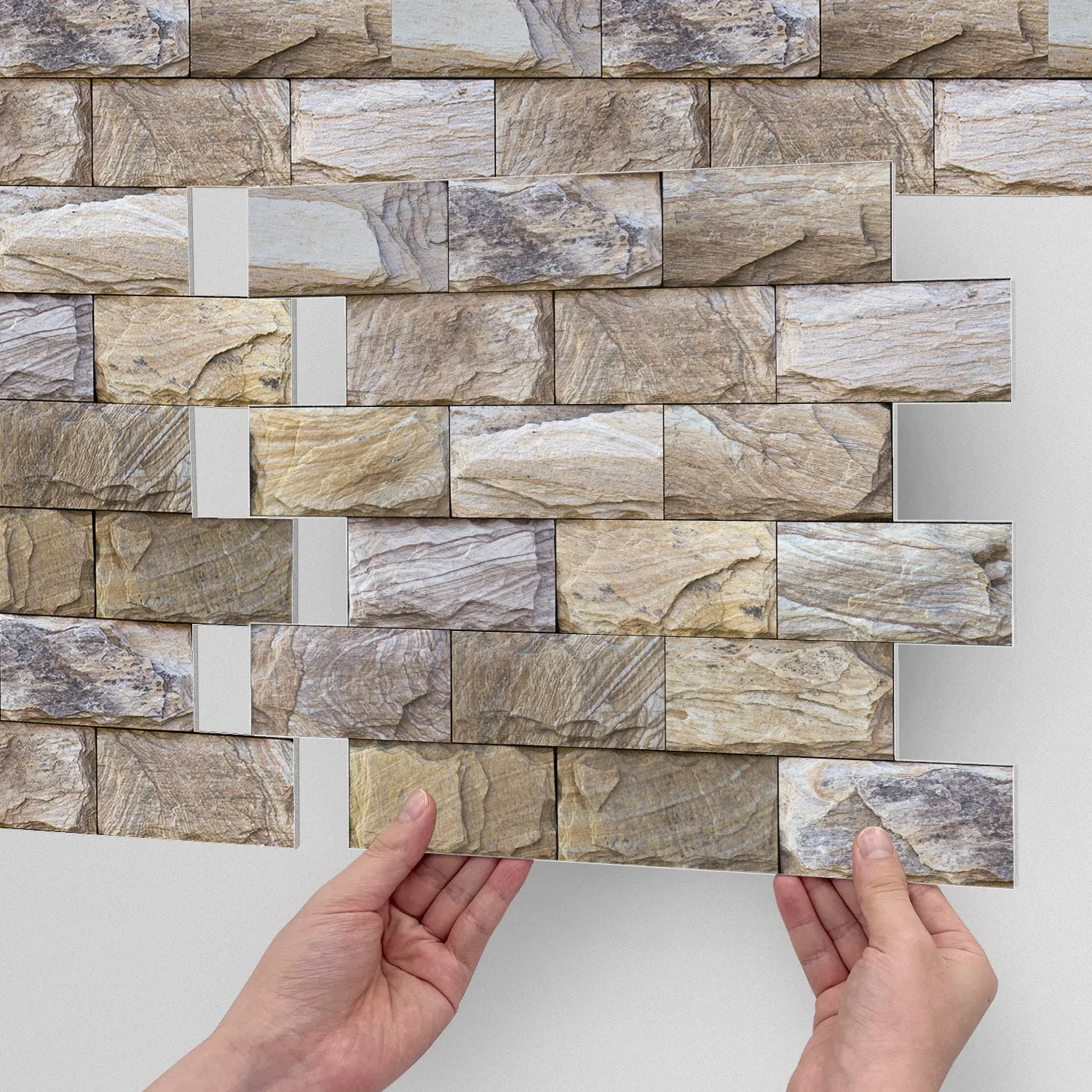 10/20PCS/Box AST-G American Vintage Light Brown Stacked Stone Peel and Stick Tile, PE Thickened Matte Waterproof Oil-Proof Removable Decorative Wall Sticker for Kitchen Bathroom Ceiling, Decoration, Adhesive Stickers, Sticker Tiles, Tile Wall Decals