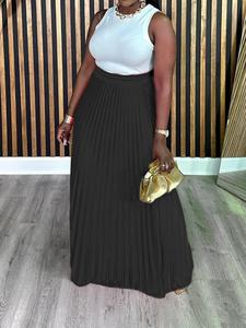 【plus size】 solid pleated skirt, elegant fashion casual elastic waist long skirt for daily outdoor wear, women clothing for fall & winter