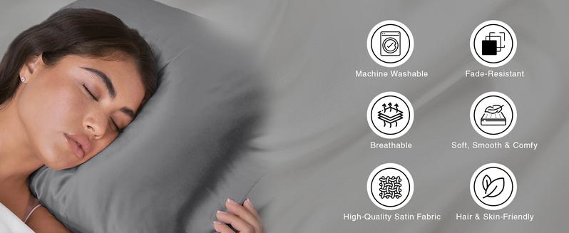 Kitsch Satin Pillowcase with Zipper for Hair & Skin, Softer Than Silk Pillow Cases, Wrinkle-Free, Smooth and Cooling Satin Pillow Covers, King Size 19"x36", Charcoal