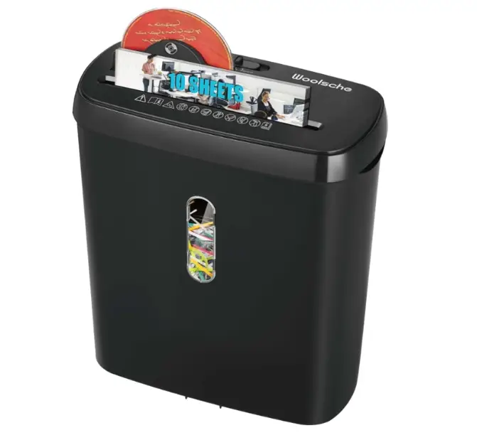 Woolsche Home Office Paper Shredder 10-Sheet Strip Cut with 3.17-Gallon Basket - P-2 Security Level - CD & Credit Card Shredder - Durable & Fast - Jam