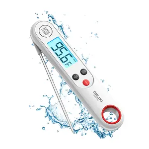 DELIXI Digital Meat Thermometer with Magnetic Back, Waterproof, Backlit Display & Data Hold, Foldable Food Thermometer, Perfect for Grilling, Baking, Air Fryer, Cooking Oil, Baby Bath & Water Temperature