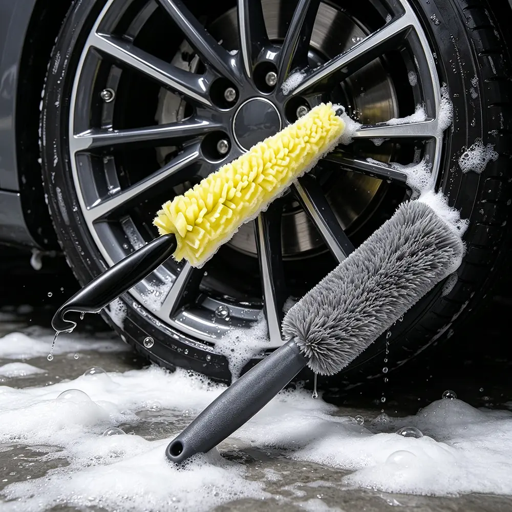 2PCS Ultra-Fine Fiber Auto Accessories Car Wheel Cleaning Brushes - Bendable Head, Scratch-Free, Ergonomic Handle, Washable Reusable Multi-Functional Deep Cleaning Tool for Cars, Motorcycles