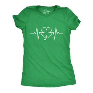 Womens Saint Patrick's Heart Beat T Shirt Funny Clover EKG Novelty Tee for Ladies Funny Womens T Shirts Cute Vintage Fashion Casual Ladies T-Shirt Gift Saint Patrick's Day Tops for Women Women's Novelty Tees Green