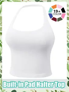 Women's Halter Neck Sports Tank Top with Removable Pads, Seamless Yoga Top for Gym & Pilates, High-Elasticity Breathable Workout Cami, Stylish Activewear for Women