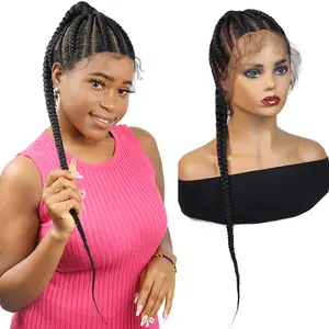 DOSAY Handmade Cornrow Braided Wigs Full Lace Front Wig Synthetic High Ponytail Styles Hair Wigs 30 INCHES  Knotless Box Braids With Baby Hair