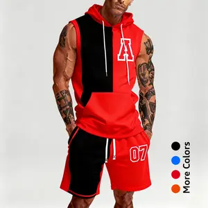 Men's Sleeveless Hoodie & Shorts Set – Summer Athletic Two Piece Outfit, summer walker outfit chicago,Casual Streetwear Sports Set, Lightweight Gym Tracksuit, Basketball Style Activewear Matching Set fall daily wear men's 2 piece sets