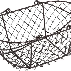 10" Oval Wire Basket with Wooden Handles - Vintage Style