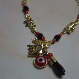 Protection Bracelet for Kids with Gold Beads Red Evil Eye Charm and Black Tassel for Safety and Luck
