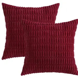 Pack Of 2Christmas Red Corduroy Decorative Pillow Covers 16x16 Inch Soft Boho Striped Throw Pillow Covers Modern Farmhouse Home Decor For Sofa Living Room Couch Bed
